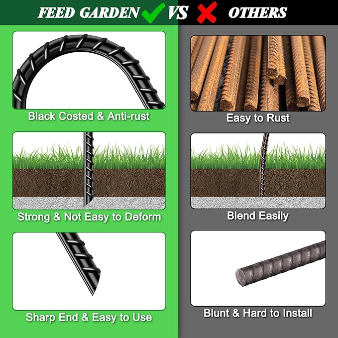 FEED GARDEN 12 Inch 24 Pack Rebar Stakes Heavy Duty J Hook, Galvanized Ground Stakes Tent Stakes, Stakes for Outdoor Decorations Inflatables Canopy Swing Set, Chain Link Fence Stakes