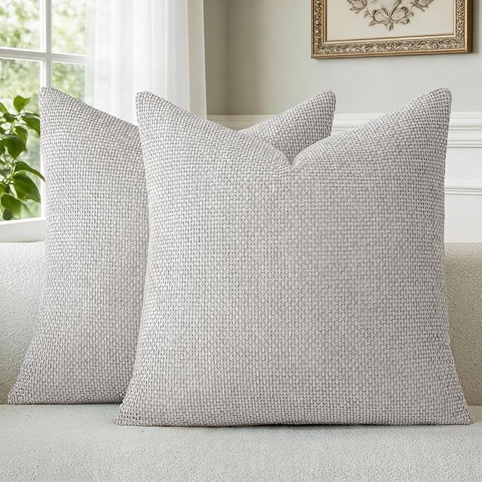 a moment Light Grey Chenille Throw Pillow Covers 22x22 Inch Pack of 2 Modern Decorative Throw Pillow Covers Farmhouse Cross Covers Home Decor for Sofa Bedroom Living Room