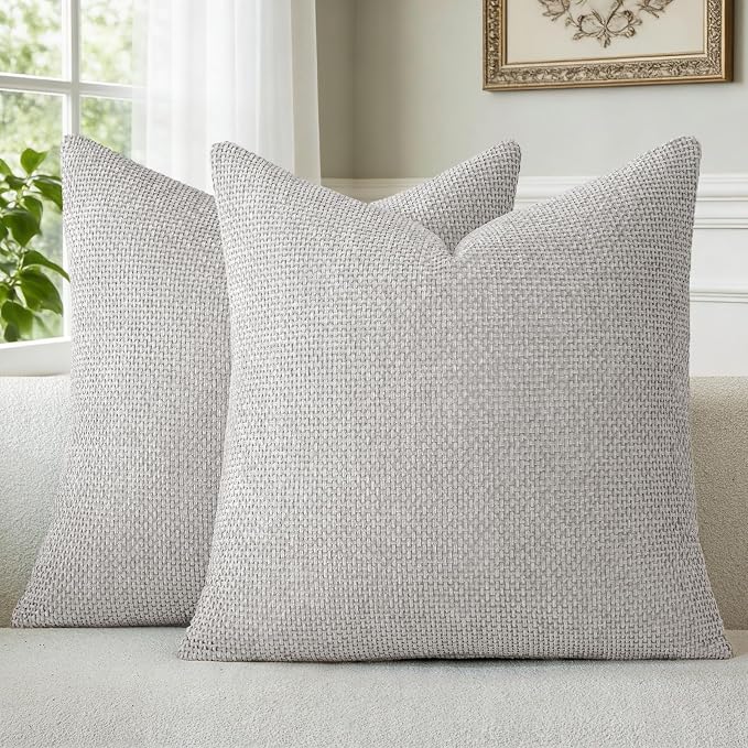 a moment Light Grey Chenille Throw Pillow Covers 20x20 Inch Pack of 2 Modern Decorative Throw Pillow Covers Farmhouse Cross Covers Home Decor for Sofa Bedroom Living Room