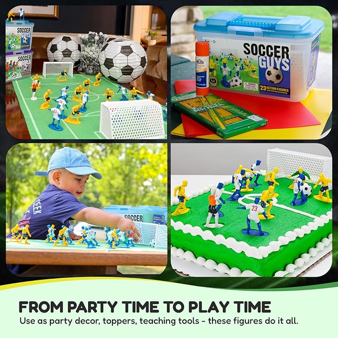 Kaskey Kids Soccer Guys, Navy Black vs. Blue White, 27 Pieces in Each Set, Includes 2 Teams, Accessories, and Travel Storage Case, Nostalgic Sports Action Figures for Imaginative Play, Ages 3 and Up