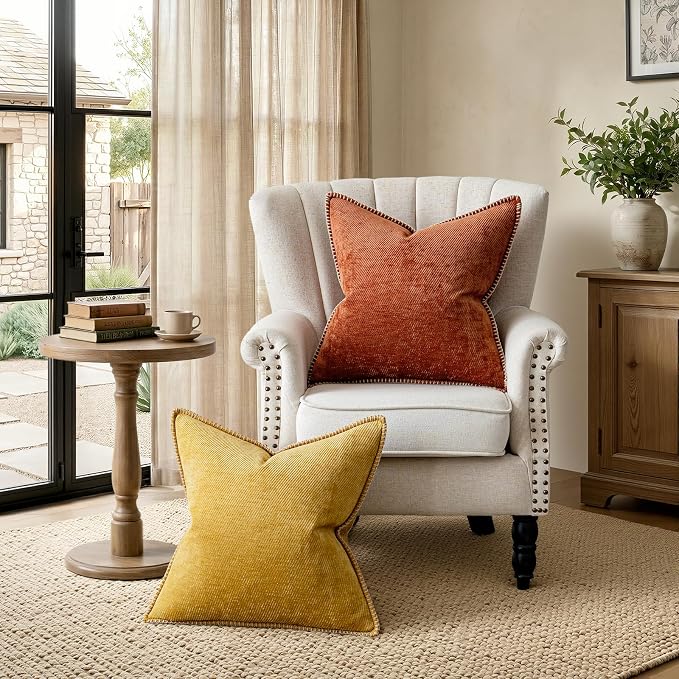 a moment Fall Decorative Throw Pillow Covers Pack of 2,22x22 Inch Crafted Border Yellow