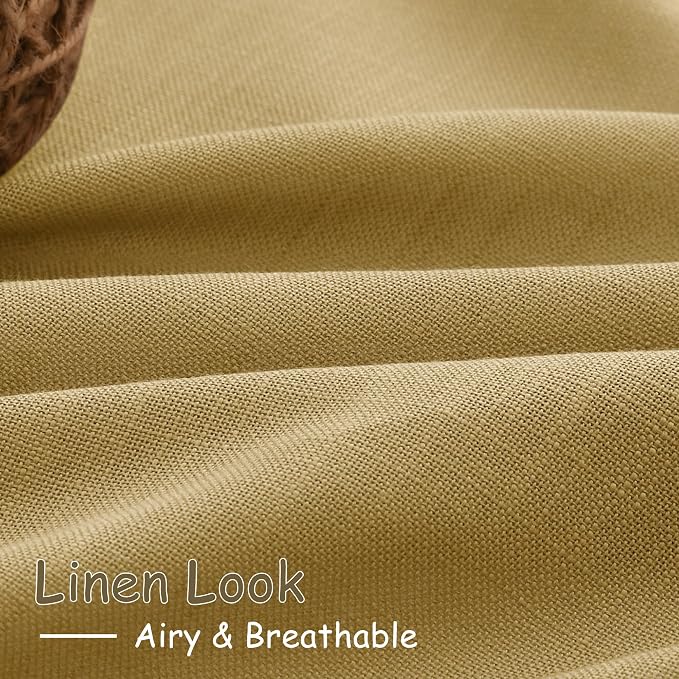 Extra Long Gold Linen Curtains 120 Inch for Living Room 2 Panels Set Rod Pocket Back Tab Light Filtering Semi Sheer Linen Window Drapes Privacy High Ceiling Drapes for Farmhouse 52x120