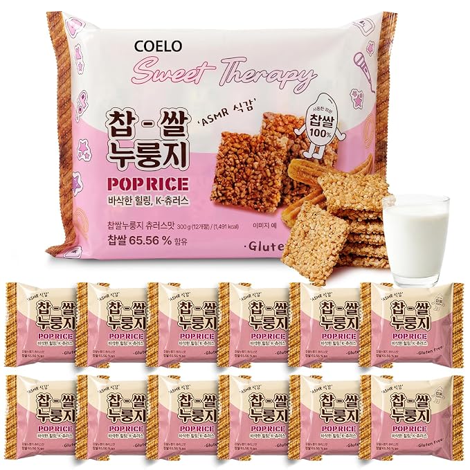 COELO Korean Churros Pop Rice Cracker (츄로스 찹쌀누룽지) - Cinnamon Sugar Glutinous Rice Snack, Crunch & Sweet Dessert Treat ASMR Texture | Individually Packed Office Sharable Party Camping (300g/10.58oz)