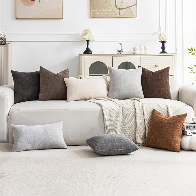 Set of 4 Soft Textured Decorative Throw Pillow Covers 20x20 Inch Cozy Farmhouse Cushion Cover Square Accent Pillow Cases for Bed Couch Sofa Living Room, Taupe Grey