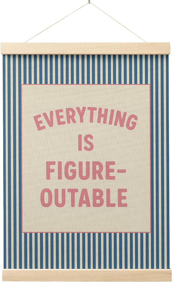 FGFK Everything is Figureoutable Positive Affirmations Wall Art Poster Hanger Frame, Retro Pink and Blue Inspirational Striped Canvas Prints Framed Wall Decor for Office Classroom Home, 12x16 Inch