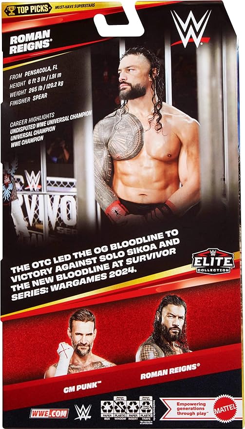 Mattel WWE Elite Collection Top Picks Action Figures & Accessories Set, 6-inch Collectible Roman Reigns with Swappable Hands & Ring Gear (Styles May Vary)