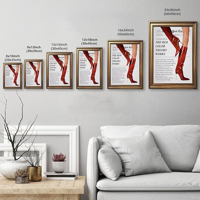 Vintage Color Theory Newspaper Poster Retro Fashion Red Boots Canvas Wall Art Funky Girl Room Decor Feminist Quote Print Wall Decor Aesthetic for Girly Bedroom Home Dorm 24x36inch Gold Framed