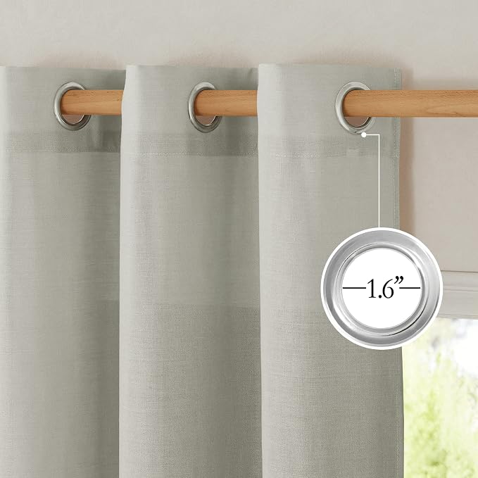 NICETOWN Gray Linen Doorway Curtains 80 inches Long, Grommet Thick Linen Weave Semi Sheer Window Treatments Privacy Assured with Light Filtering for Bedroom/Side Door, W34 x L80