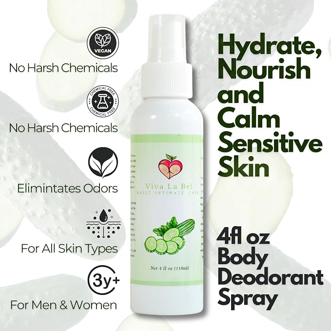 Fresh Scented Intimate Care Spray - Deodorant for Women and Men - Personal Care Cleaner for your Private Parts - Booty Spray for Body Odor Elimination - Suitable for All Ages (Cucumber)