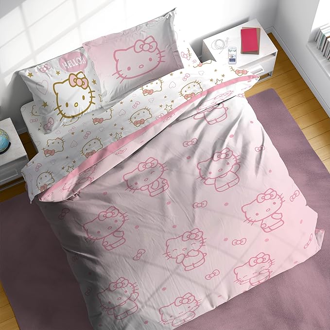 Jay Franco Hello Kitty Full Comforter Set - 7 Piece Bedding Includes Sheet Set & Pillow Covers - Super Soft Pink Bedding