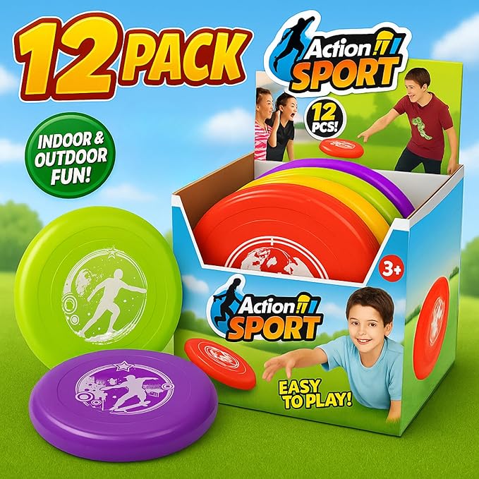 Liberty Imports 12 Pack: Plastic Flying Sports Discs Set for Outdoors Beach Backyard Throwing and Catching Activities, 9" Play Discs for Kids & Adults