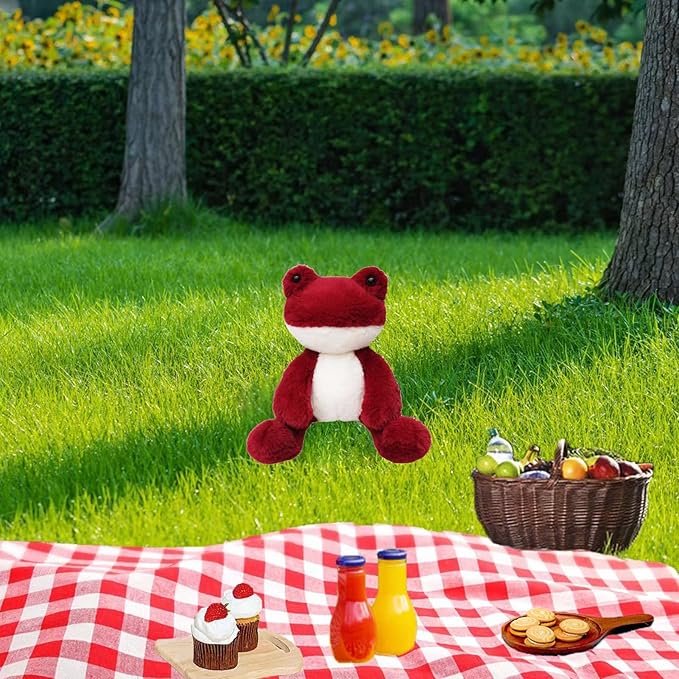 Wine Red Frog Stuffed Animal, 8.5 Inches Cute Furry Frog Plush Toy, Soft Cuddly Plushie Hugger Toy for Boys Girls, Gifts for Kids or Girlfriend