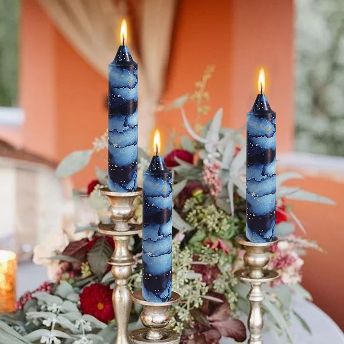 Candlesticks 10 in Vintage Floral Taper Candles Hand Printing Flowers Candlesticks Tall Printed Tapered Candle Sticks for Home Garden Decor Simple Modern, 4 Pack