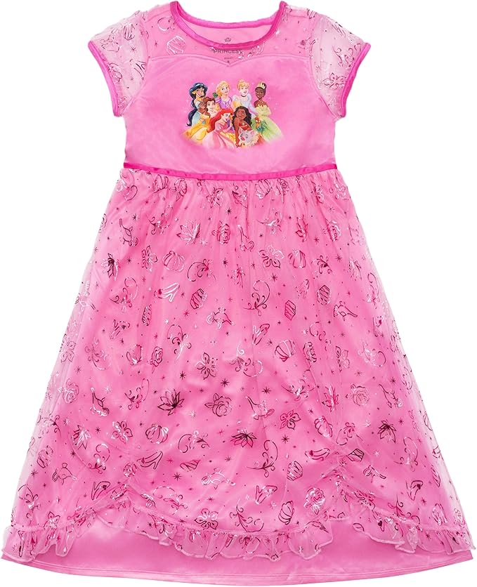 Disney Girls' Princess Dress Nightgown, Fantasy Gown, Soft & Cute Pajamas for Kids