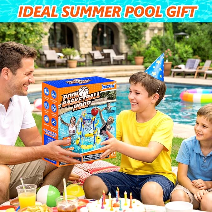 Pool Basketball Hoop Floating with Anti-Tip & Anti-Drift Design, Basketball & Ring Toss Pool Toys for Kids Ages 4-8, 8-12, Summer Outdoor Water Toys Pool Games for Adults and Family