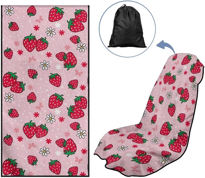 INSTANTARTS Strawberry Car Seat Towel Covers Yoga Towel Car Seat Cover Quick-Dry Towel