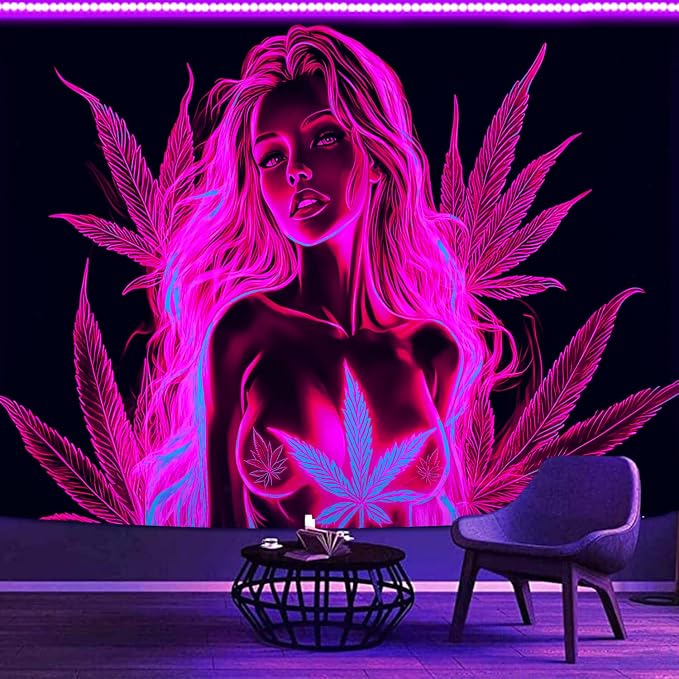 Bcsewcg Blacklight Tapestry, Women Sexy Red Tapestry, Blacklight Art Tapestry Wall Hanging, Uv Glow in the Dark Hot Girl Poster for Adults Room Bedroom Dorm Wall Decor
