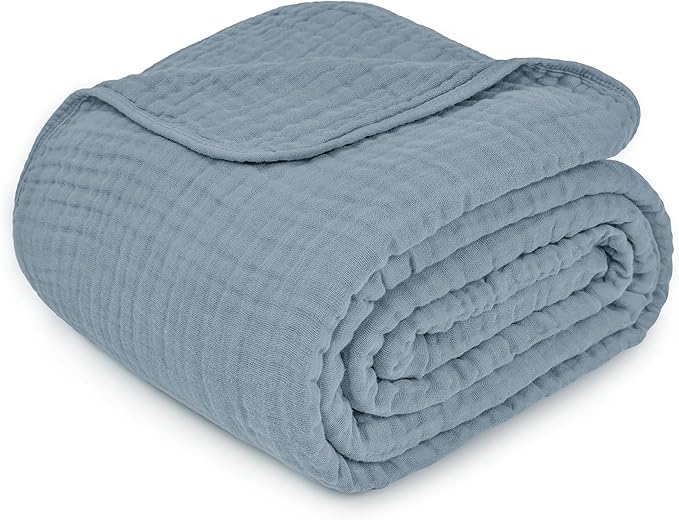 Comfy Cubs Adult Muslin Blanket 90x66” Twin Swaddle Blankets, Pacific Blue | 6 Layer Soft, Breathable & Lightweight Muslin Adult Blanket - Machine Washable & Designed in the US Bedding for All Seasons
