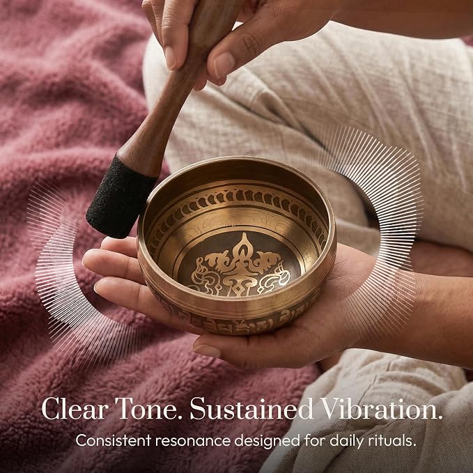 Silent Mind Tibetan Singing Bowl Set – Easy to Play & Beginner Friendly Meditation Bowl with Cushion, Mallet & Case | Stress Relief & Mindfulness | Gift-Ready