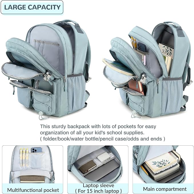 Lohol Multi-Pocket Backpack for Travel College, Heavy Duty Big Bookbag with 15.6 inch Laptop Compartment (Black Blue Galaxy