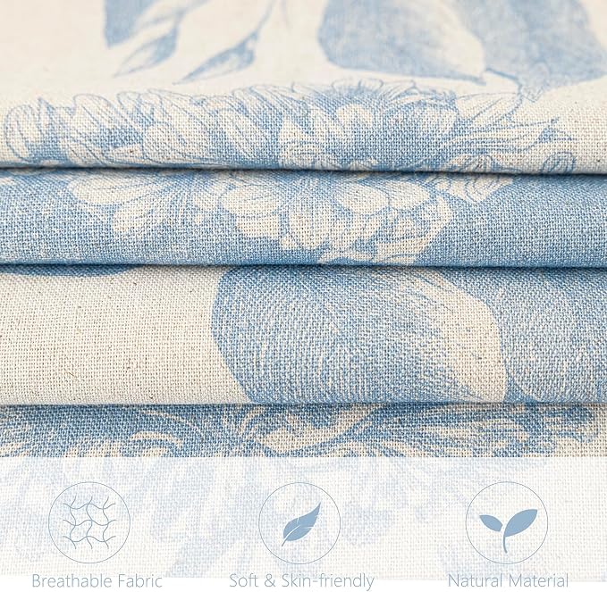 Foindtower Set of 2 Linen Floral Vintage Throw Pillow Covers Neutral Accent Decorative Cozy Cushion Covers Farmhouse Boho Home Decor for Sofa Chair Couch Bedroom Living Room,18×18 Inch,Sky Blue