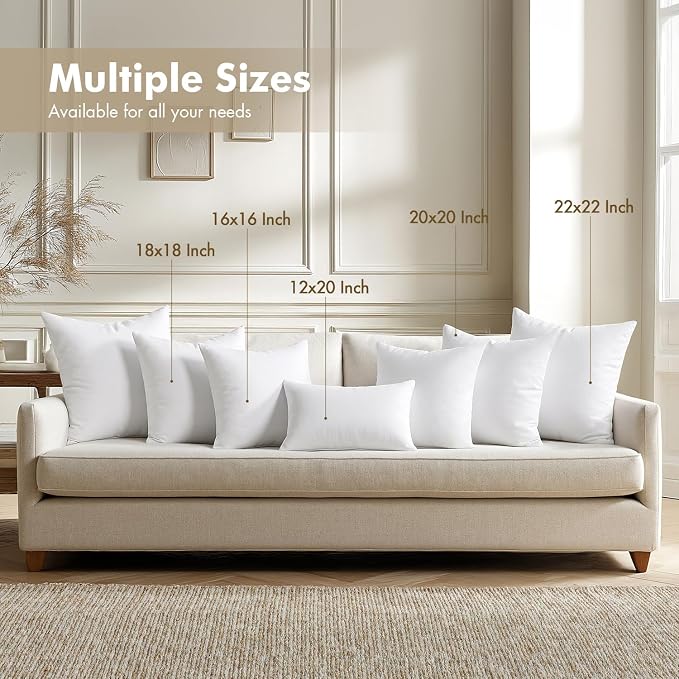 MIULEE 16x16 Pillow Inserts 4 Pack, 100% Virgin Fiber Filling Throw Pillows | Decorative Pillows for Sofa Bed Couch, Firm and Full Pillows, Excellent Support, Soft Brushed Fabric