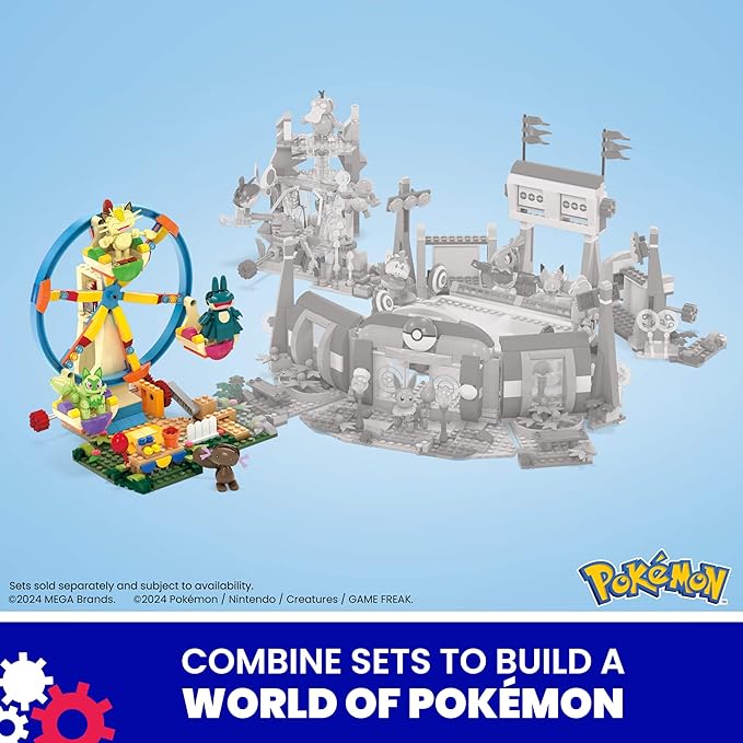 MEGA Pokemon Building Toys Set Ferris Wheel Fun with 393 Pieces, 4 Poseable Characters, 5+ Inches Tall, for Kids