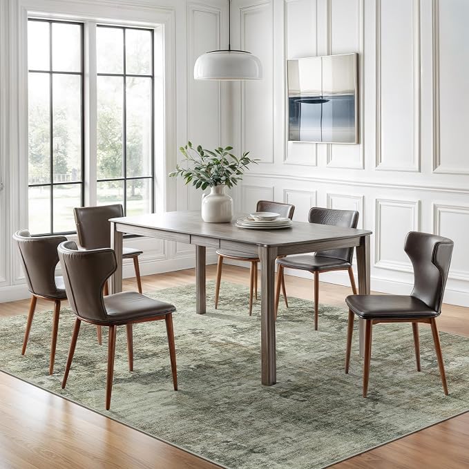 Soalmost Abstract Rug 5x7 Washable Area Rugs for Living Room, Green Black | Vintage Non-Slip Indoor Accent for Bedroom Dining, Foldable Stain Resistant Floor Carpet Mat Under Table Home Office Decor