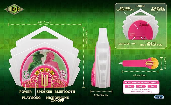 Wicked Karaoke Microphone with Boombox for Fans of Toddler Toys, Kids Karaoke Machine with Built in Music (Wicked)