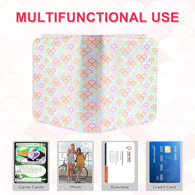 CLOKORIA Card Binder for Girls Gifts,440 Cards Collectible Trading Card Holder Case with 55 Sleeves, 4 Pocket for TCG Game Cards Collection Sports Trading Cards Collector Album (Colorful fish scales)