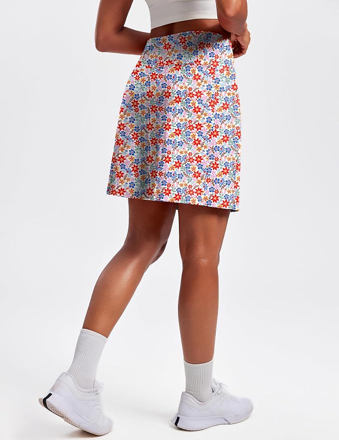 PINSPARK 19" Knee Length Skorts for Woman with Pockets UPF 50+ Golf Skirts | 4 Pockets, Built-in Shorts, High Waisted & Tummy Control, Moisture-wicking for Golf Athletic Tennis Workout Casual