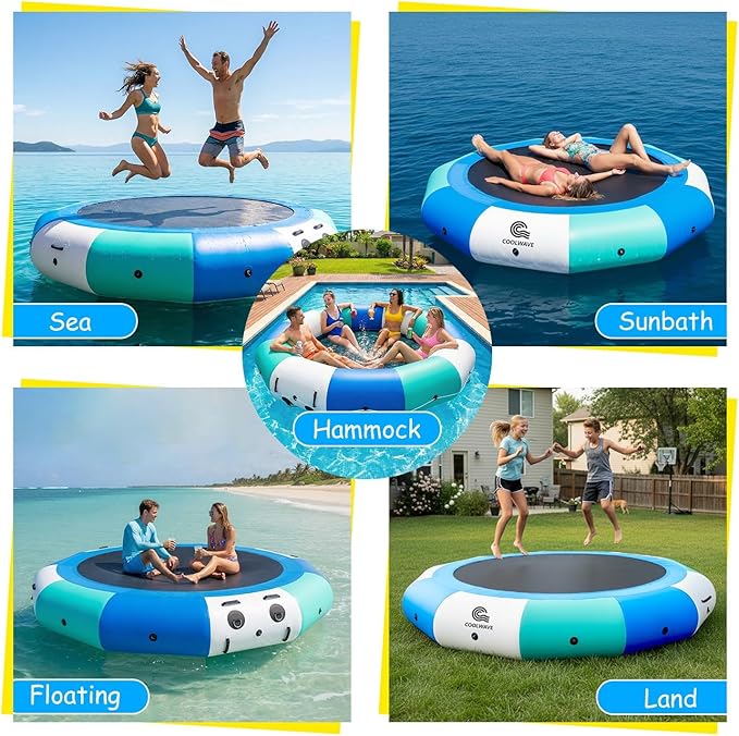 COOLWAVE Water Trampoline for Lake, Floating Trampoline for Lake Pool Ocean with Pump