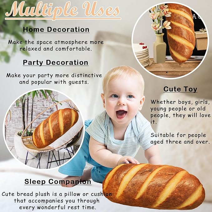zhidiloveyou Bread Pillow Funny Stuffed Bread Shaped Pillow Toy Gift for Kids Adults, 23.6 in