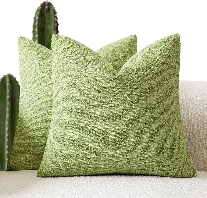 Foindtower Set of 2, Decorative Textured Boucle Throw Pillow Covers Accent Solid Pillow Cases Neutral Soft Couch Cushion Case for Chair Sofa Bedroom Living Room Home Decor 24x24Inch Lime Green