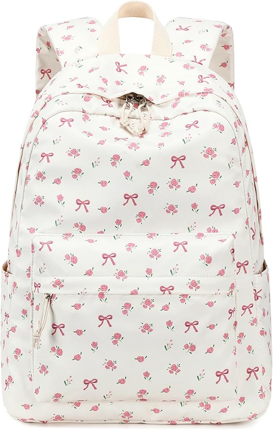 LOIDOU Backpack for Girls School Backpacks Bookbags for Elementary Middle School Women Laptop Backpacks (conquette white)