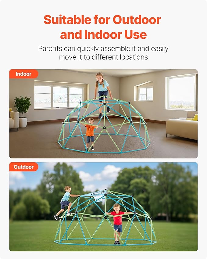 VEVOR Climbing Dome, 10FT Geometric Dome Climber for Kids, 1000LBS Loading Jungle Gym Playground with Octopus Net & 2 Basketballs, Easy-Assembly Outdoor Backyard Climbing Toys - Gift for Boys Girls