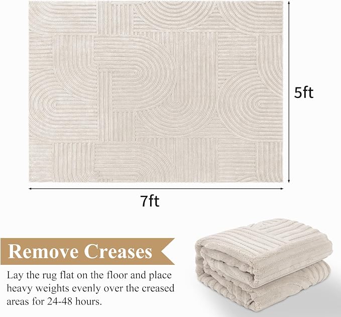 Pauwer 5x7 Area Rugs for Living Room, Modern Non Slip Washable Rug, Beige | Arch Pattern, Soft Fluffy, Neutral, Boho Accent, Solid Color Floor Carpet, For Kids Room Dining Room Nursery Entryway