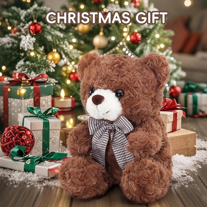 Brown Teddy Bear Stuffed Animal, Bear Gifts for Mom, Sister, Daughter, Girlfriend, 8″ Soft Stuffed Bear Plush Toy for Kids 3+, Teddy Bear Baby Shower Decorations, Birthday Xmas Gift (Brown)