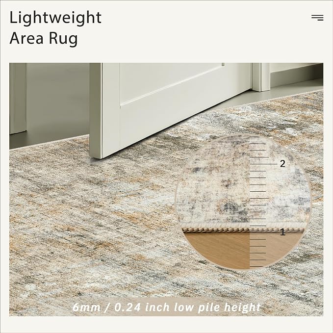 Soalmost Abstract Area Rug 6x9 for Living Room Washable Rugs Orange/Brown | Non-Slip Low-Pile Carpet for Dining Bedroom, Foldable Thin Vintage Stain Resistant Floor Mat Under Table Home Office Nursery