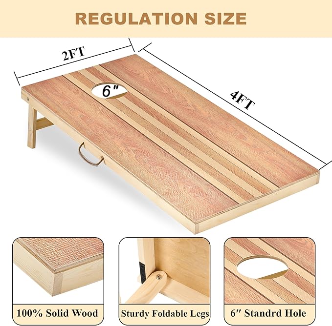 Sportdo 4x2 ft Solid Wood Cornhole Set with 8 Bean Bags, Regulation Size Cornhole Board Set for Adults, Cornhole Game Set for Tailgate Backyard Toss Games Indoor&Outdoor Activities