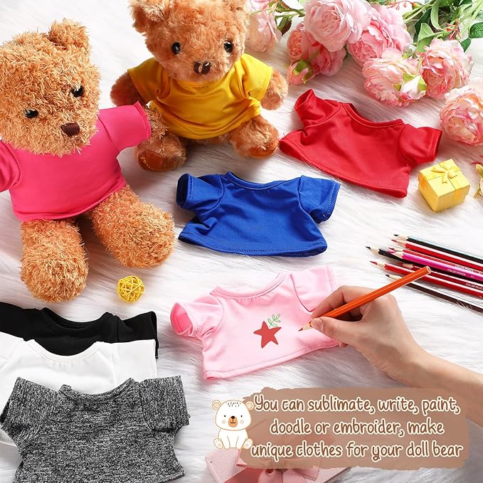 8 Pcs Sublimation Stffed Animal Tshirt for 8-12 Inch Plush Bear 8 Colors Stuffed Bear Clothes Perfect for DIY Stuffed Doll Outfit