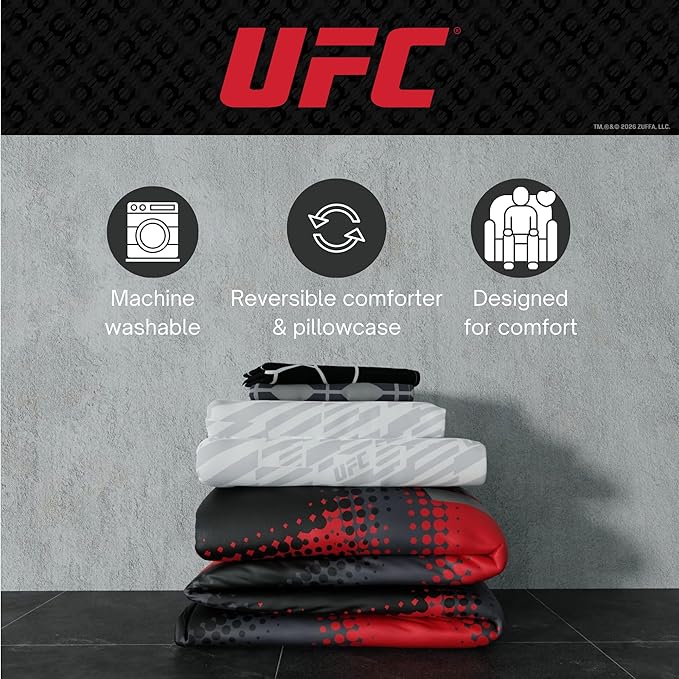 UFC Fight Night Bedding Set, Full Size 7 Piece Set Super Soft Cozy Reversible Comforter and Sheet Set with Sham, (100% Officially Licensed Product) by Franco