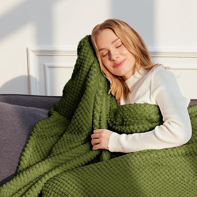 Whale Flotilla Soft Fleece King Size Bed Blanket, Olive | 90x104 Inch, Suitable for Bed, Fluffy Fuzzy Jacquard Blankets for All Season, Lightweight and Cozy