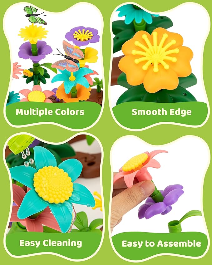 Flower Garden Building Toys for Girls: 322 PCS Kids Gardening Kit Set Gifts for 3 4 5 6 7 Year Old Toddler