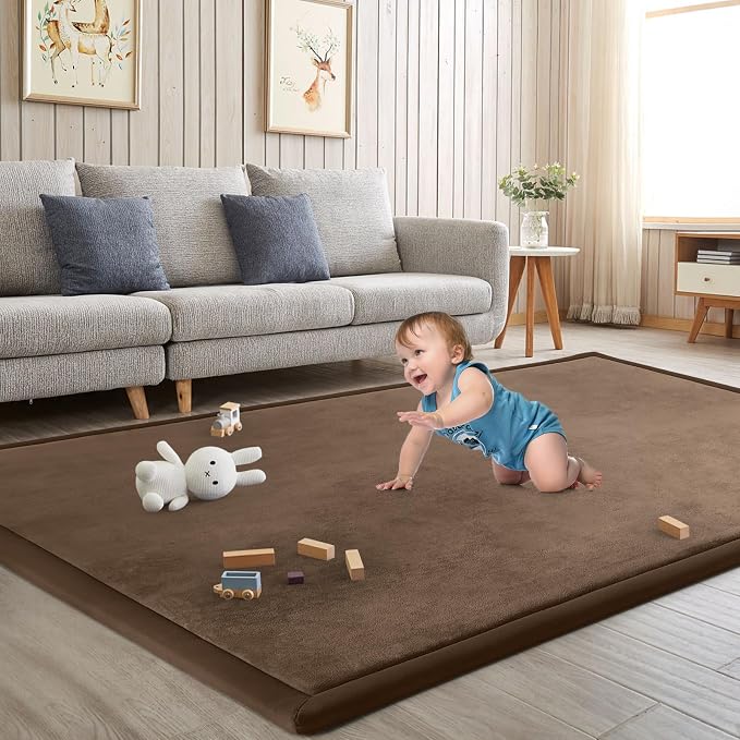 Baby Play Mat for Floor Nursery Rug Muscle Mat Area Rug Playroom Rug 59"x79" Playpen Mat Elastic Foam 1.3" Thick Crawling Mat for Babies,Toddlers, Infants, Kids,Chestnut