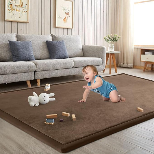 Baby Play Mat for Floor Nursery Rug Muscle Mat Area Rug Playroom Rug 59"x59" Playpen Mat Elastic Foam 1.3" Thick Crawling Mat for Babies,Toddlers, Infants, Kids,Chestnut