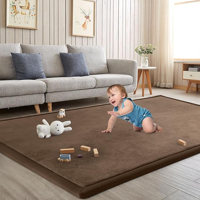 Baby Play Mat for Floor Nursery Rug Muscle Mat Area Rug Playroom Rug 59"x71" Playpen Mat Elastic Foam 1.3" Thick Crawling Mat for Babies,Toddlers, Infants, Kids,Chestnut