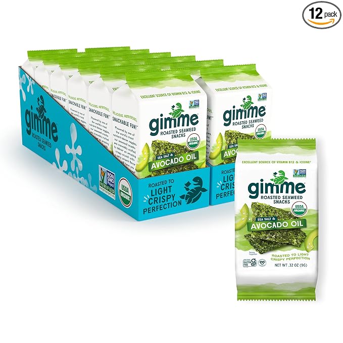 Gimme 12 CT Sharing Size Sea Salt & Avocado Oil Seaweed Snacks, 9g, 0.32oz