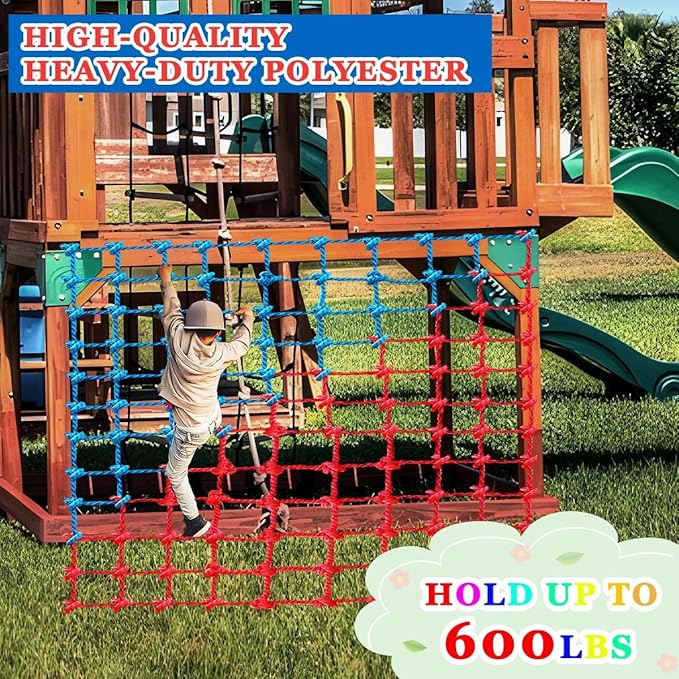 Climbing Cargo Net, Polyester Playground Climbing Net, Heavy Duty Large Military Climbing Net for Kids Outdoor, Kids Safety Protection Net, Rope Ladder, Jungle Gyms, Swingset, Treehouse