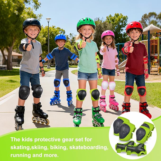 Kids/Youth Knee Pads and Elbow Pads Set with Wrist Guard 3 in 1 Kids Protective Gear Set for 3-14 Years for Skateboarding, Skiing, Cycling, BMX Biking, Running, Scooter